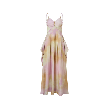 Coral pink acetate patchwork dress