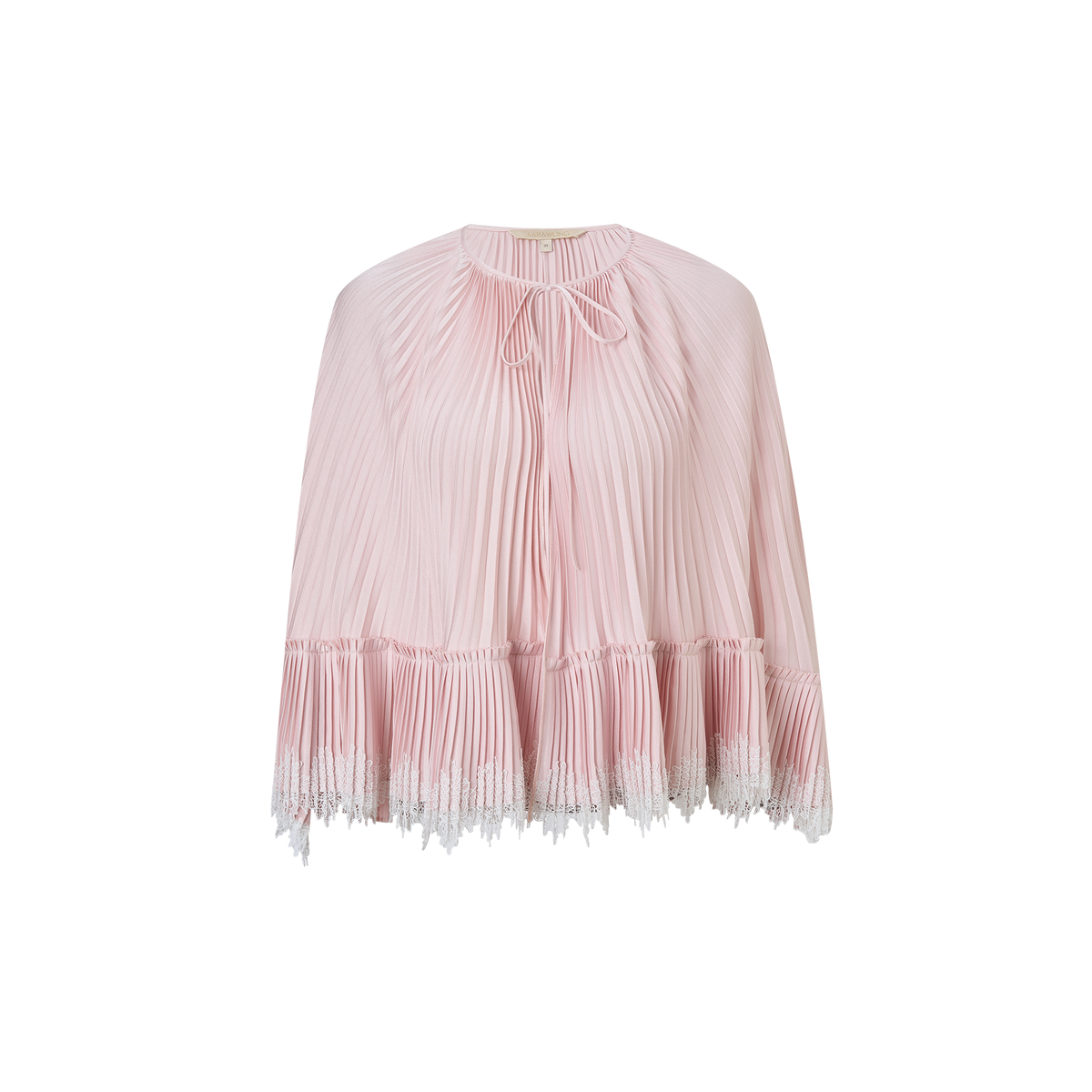 Pink pleated lace-trimmed top