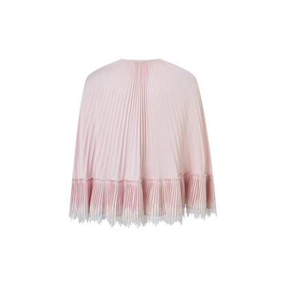 Pink pleated lace-trimmed top