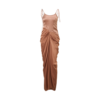 Coral pink acetate patchwork dress
