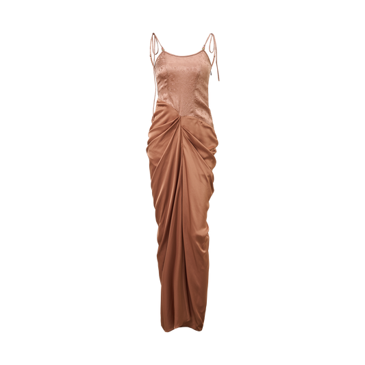 Coral pink acetate patchwork dress
