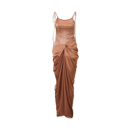 Coral pink acetate patchwork dress