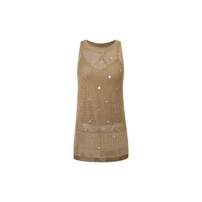Oat-colored beaded woolen top
