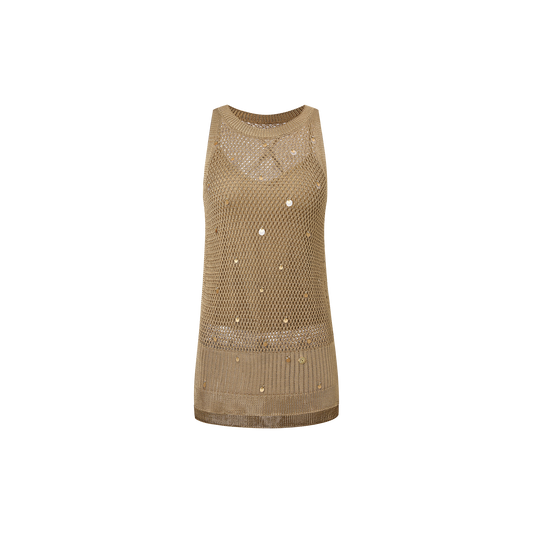 Oat-colored beaded woolen top