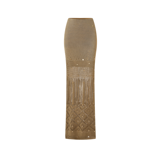 Oat colored beaded woolen skirt