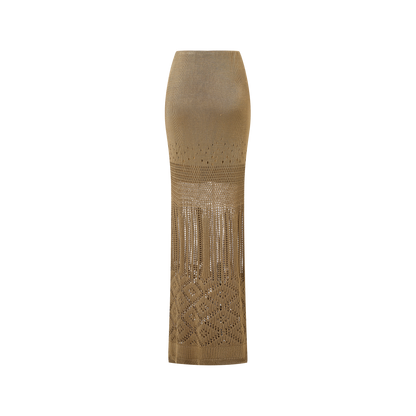 Oat colored beaded woolen skirt