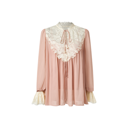 Pink and Off-White Lace Top