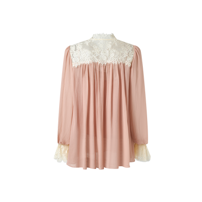 Pink and Off-White Lace Top