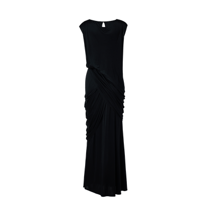 Black triacetate sleeveless pleated dress