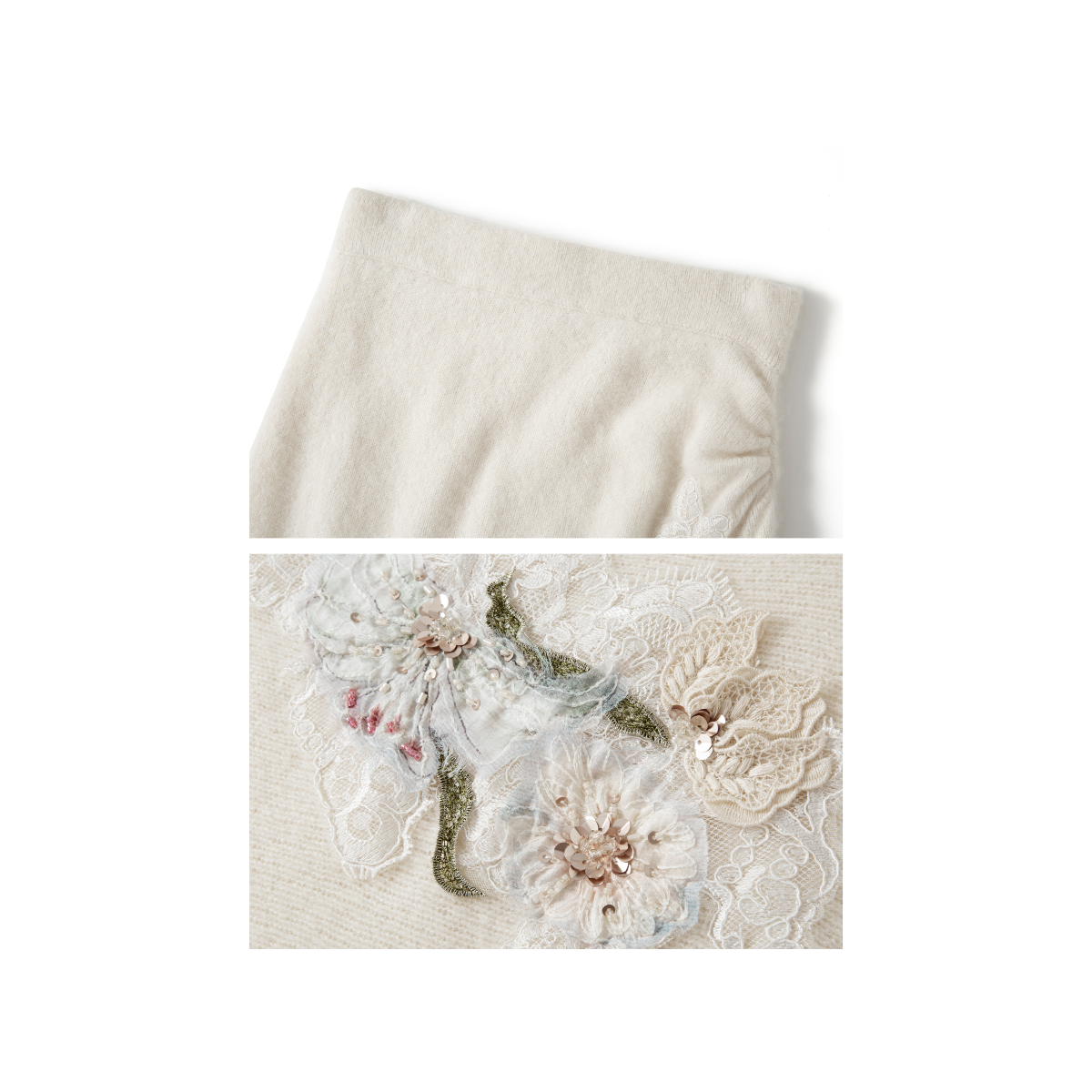 A beige embroidered woolen top