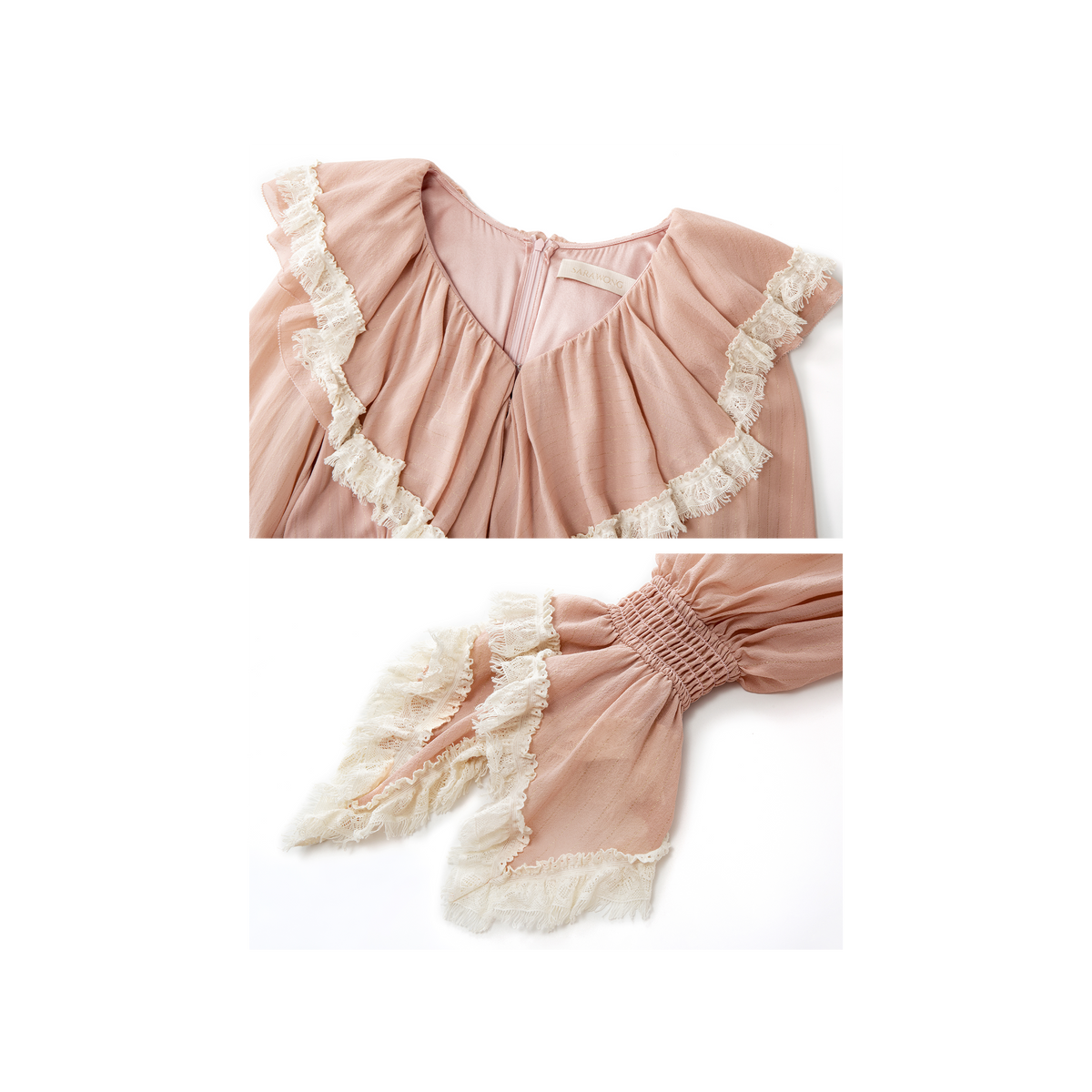 Pink foil-stamped silk lace dress