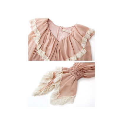 Pink foil-stamped silk lace dress
