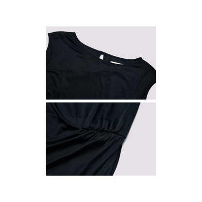 Black triacetate sleeveless pleated dress
