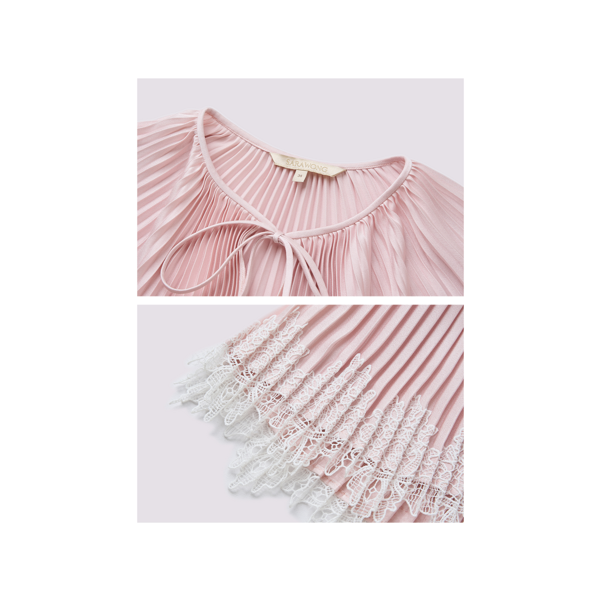 Pink pleated lace-trimmed top