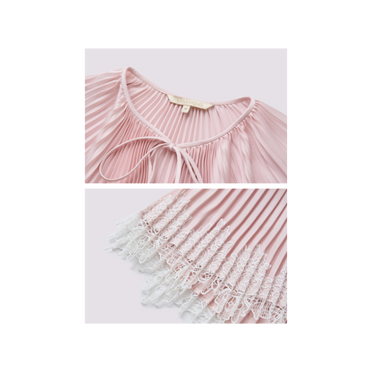 Pink pleated lace-trimmed top
