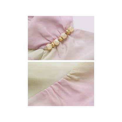 Coral pink acetate patchwork dress