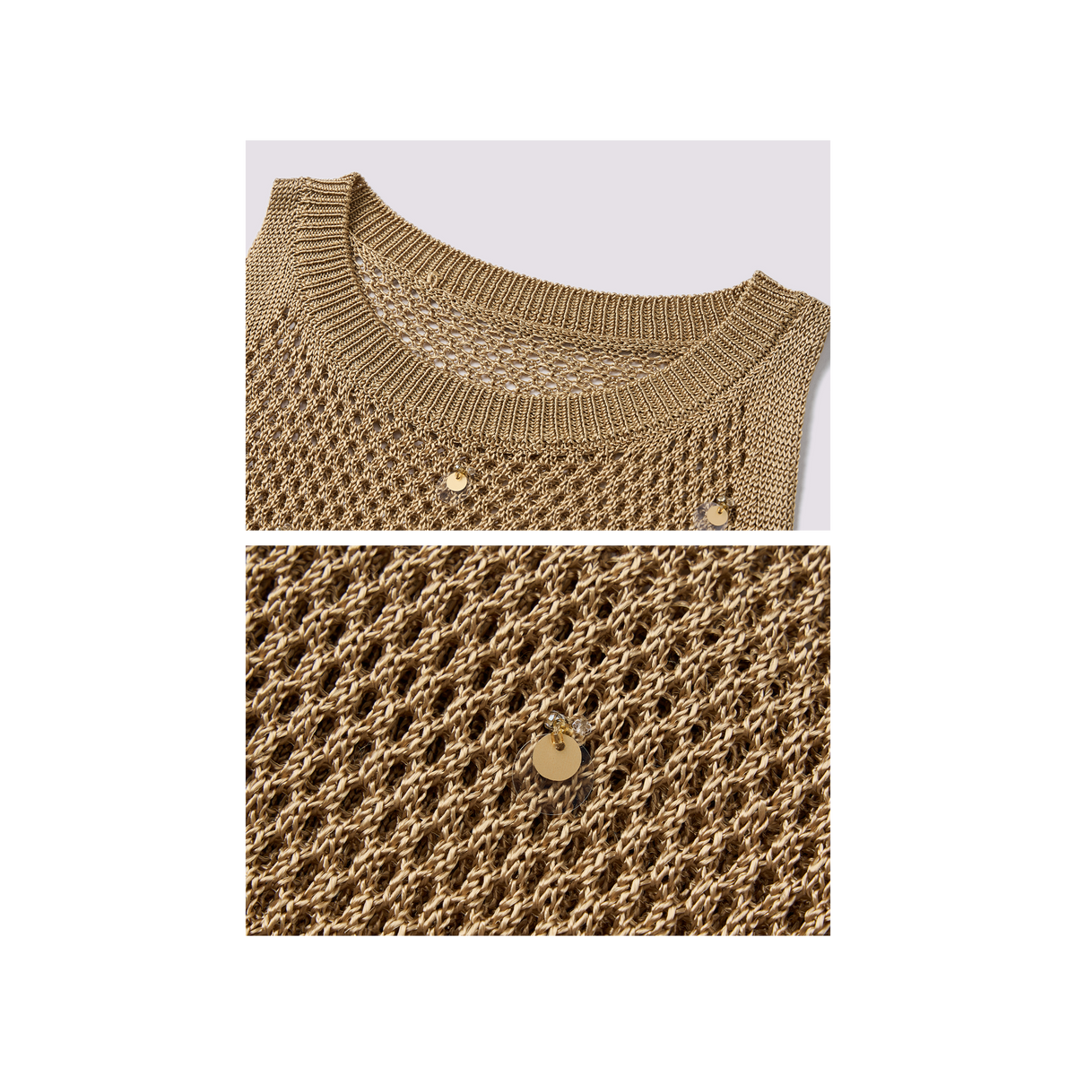 Oat-colored beaded woolen top