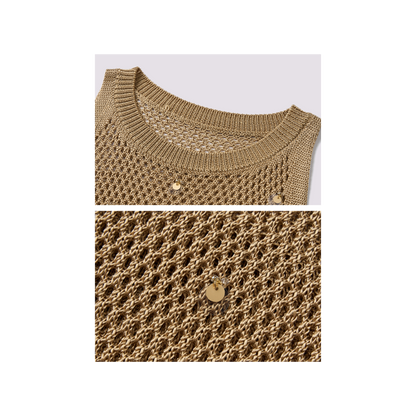Oat-colored beaded woolen top