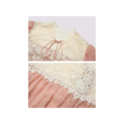 Pink and Off-White Lace Top