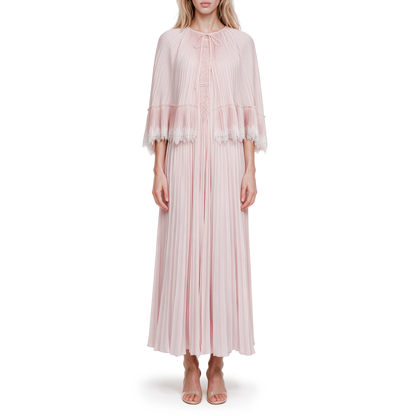Pink pleated lace-trimmed top