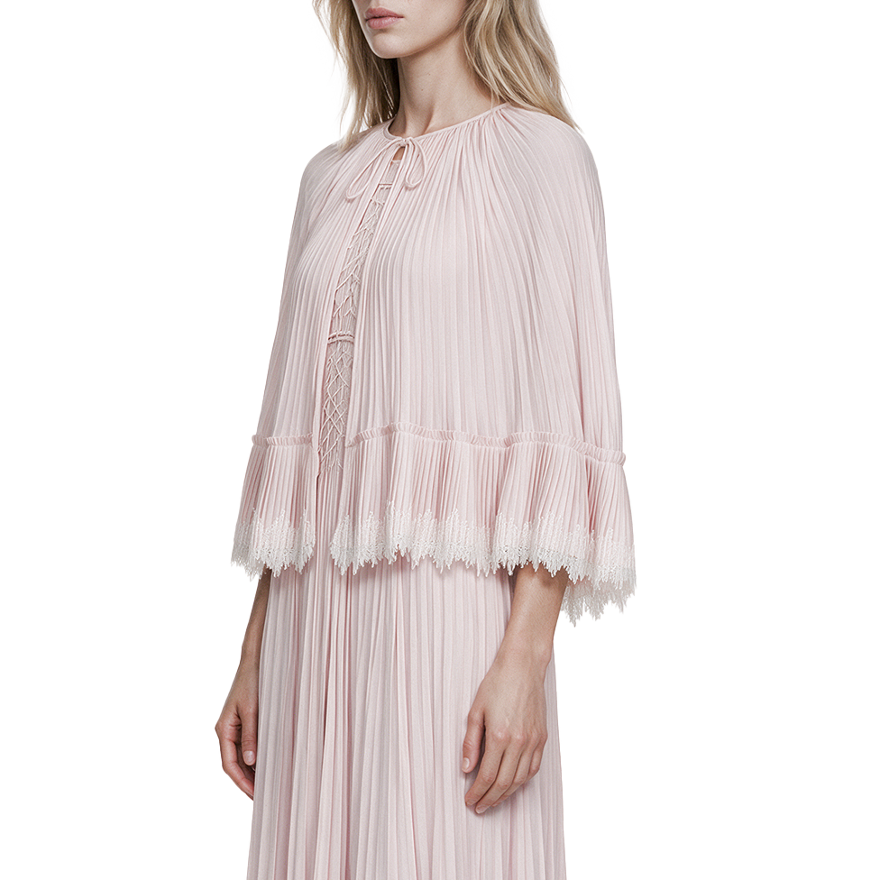 Pink pleated lace-trimmed top