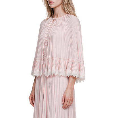 Pink pleated lace-trimmed top
