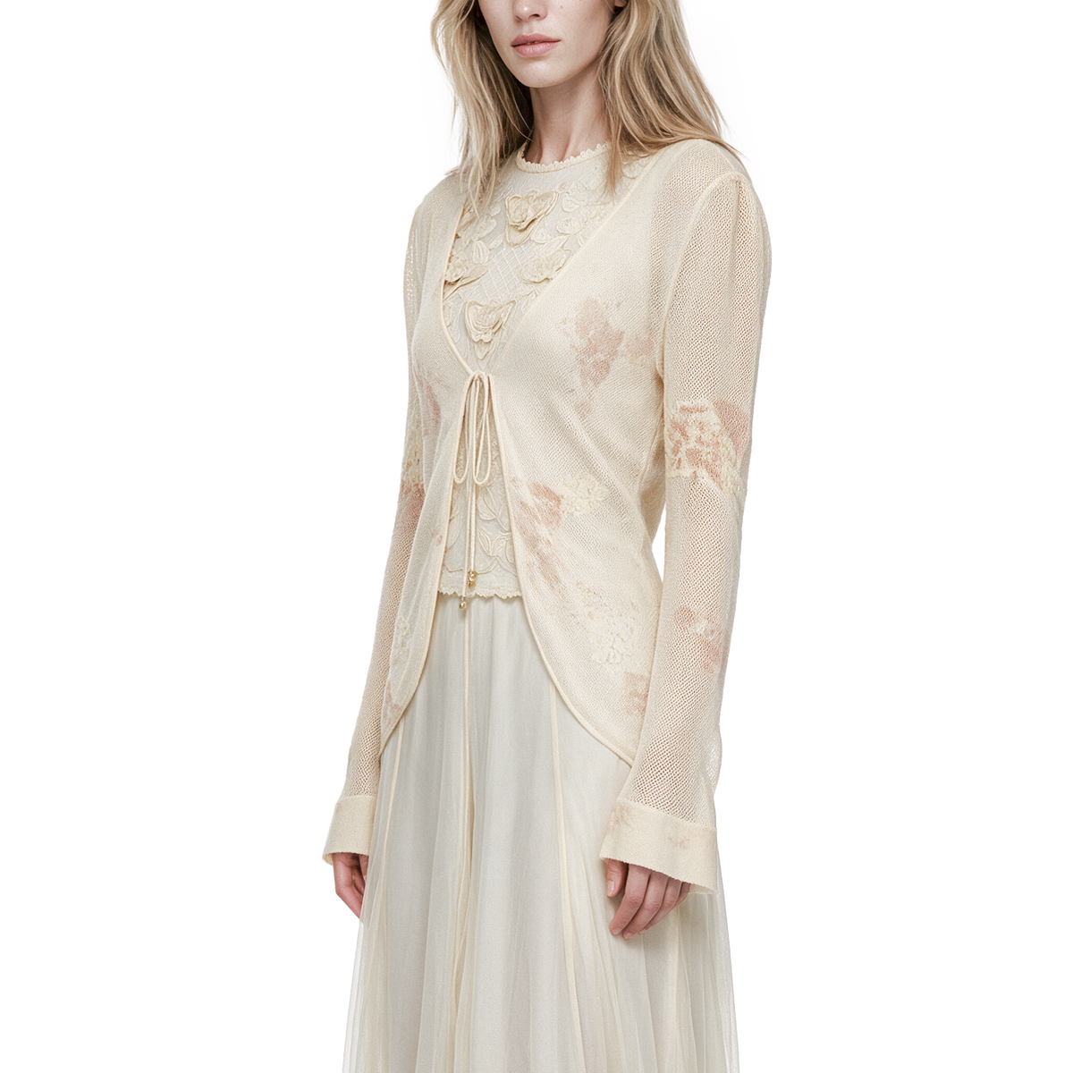 Printed laced woolen coat
