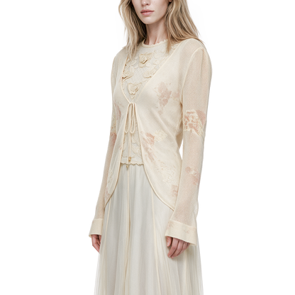 Printed laced woolen coat