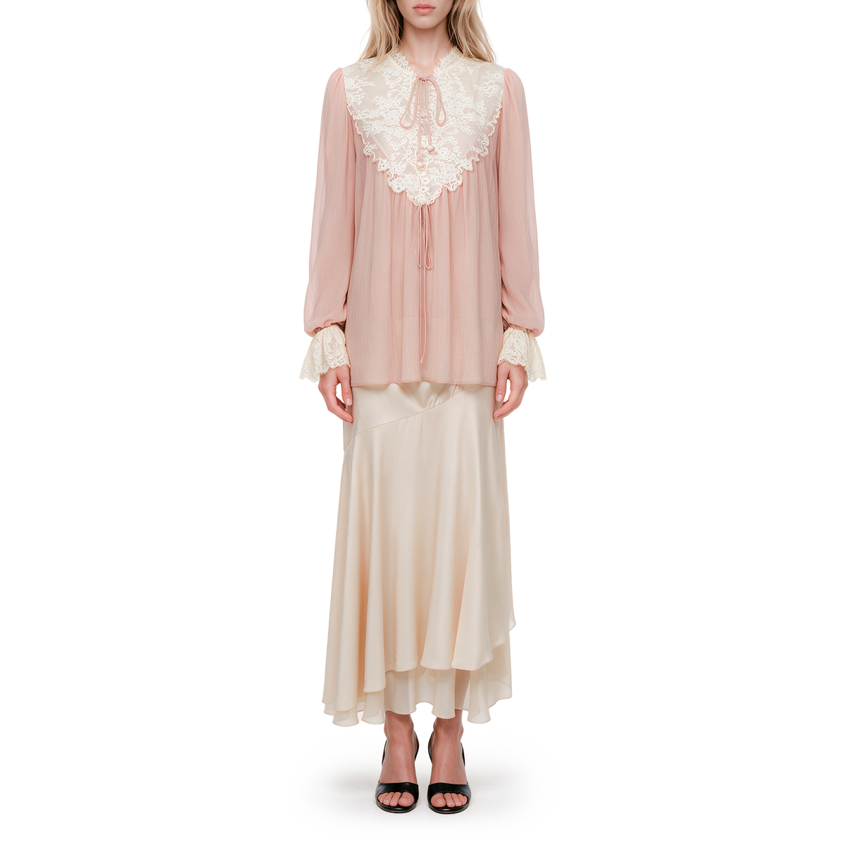 Pink and Off-White Lace Top