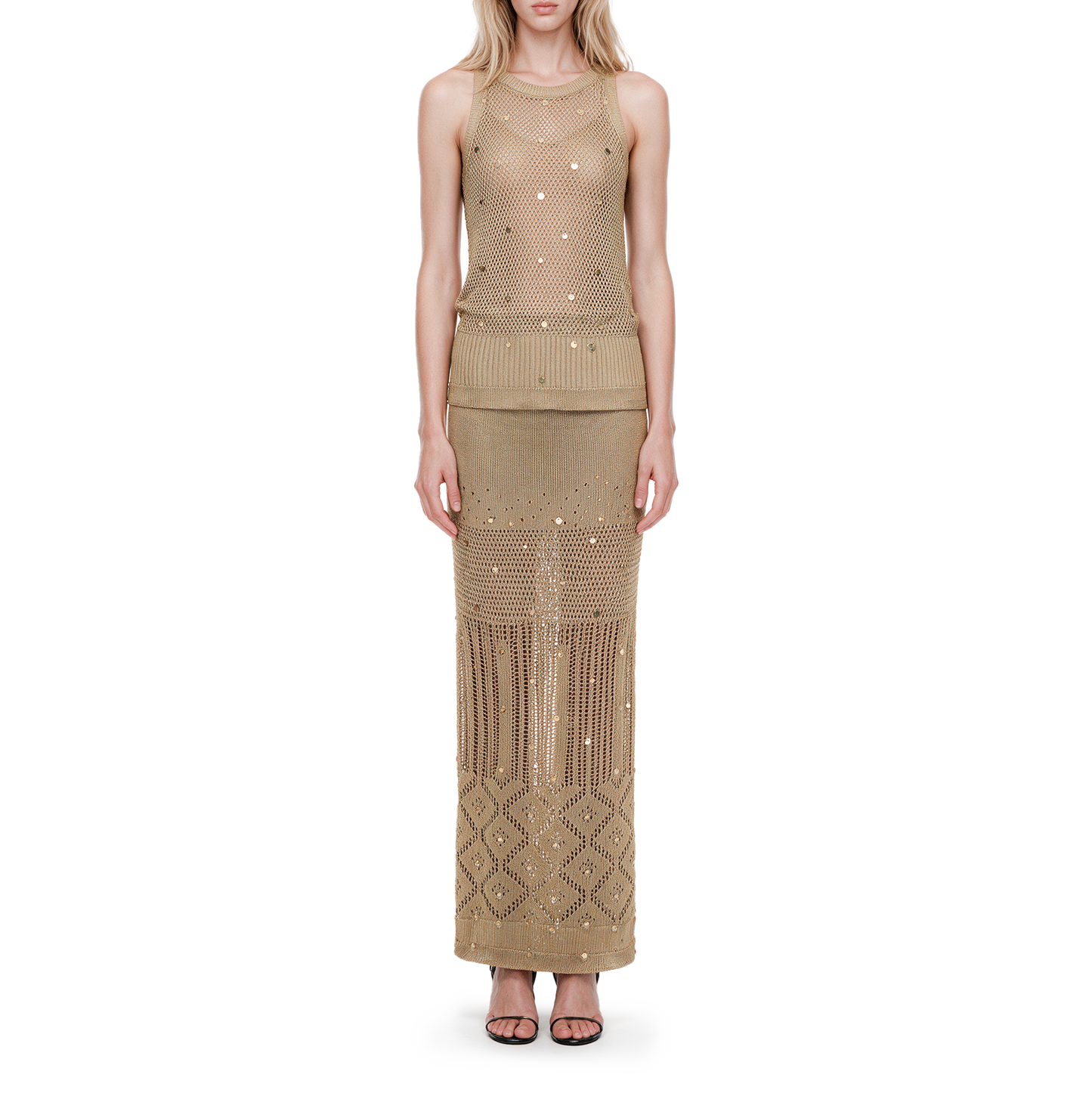 Oat-colored beaded woolen top