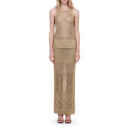 Oat-colored beaded woolen top