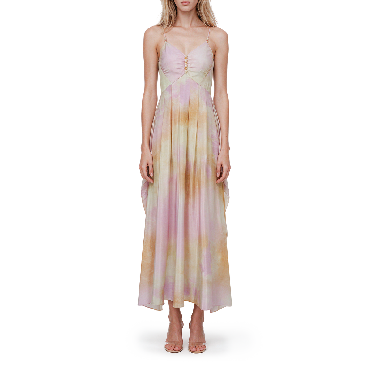 Coral pink acetate patchwork dress