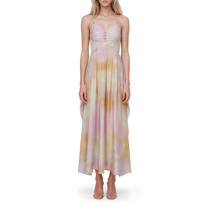 Coral pink acetate patchwork dress
