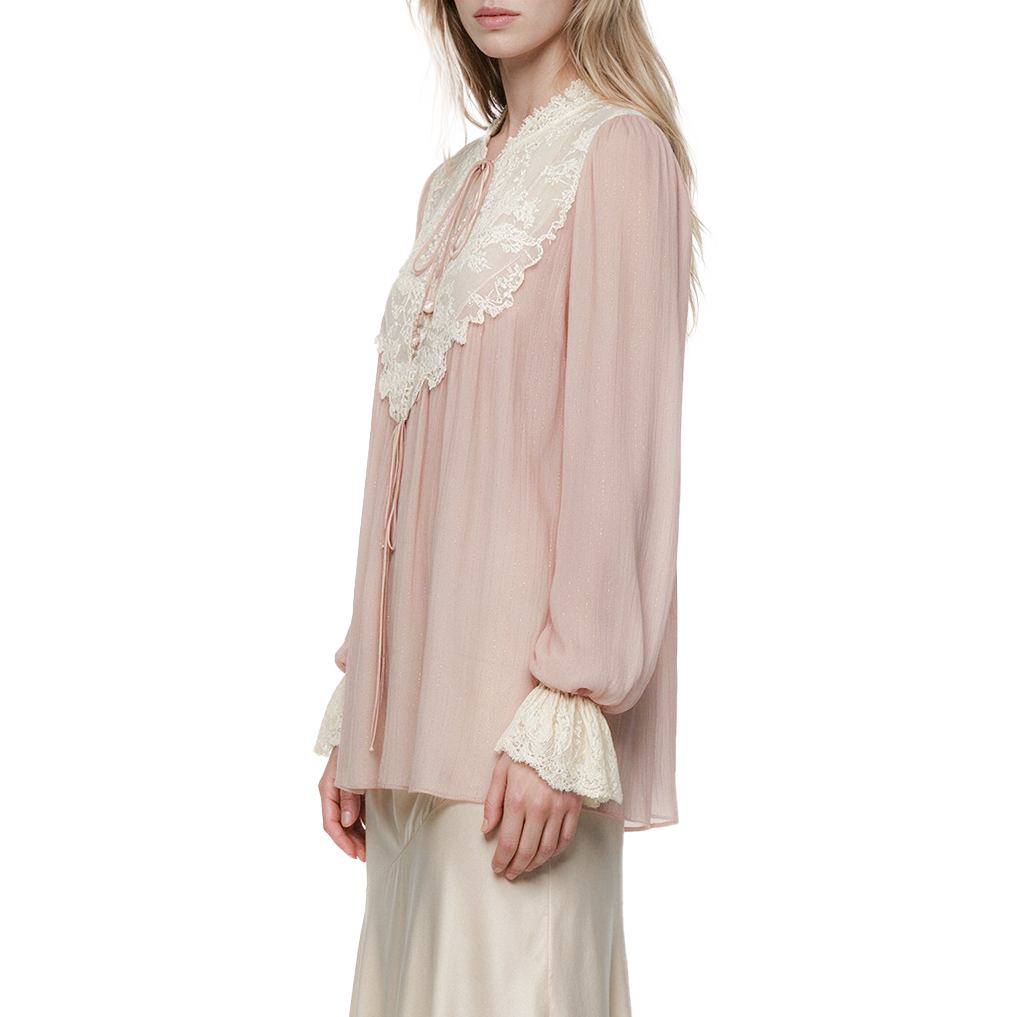 Pink and Off-White Lace Top
