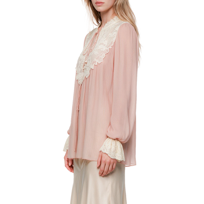 Pink and Off-White Lace Top