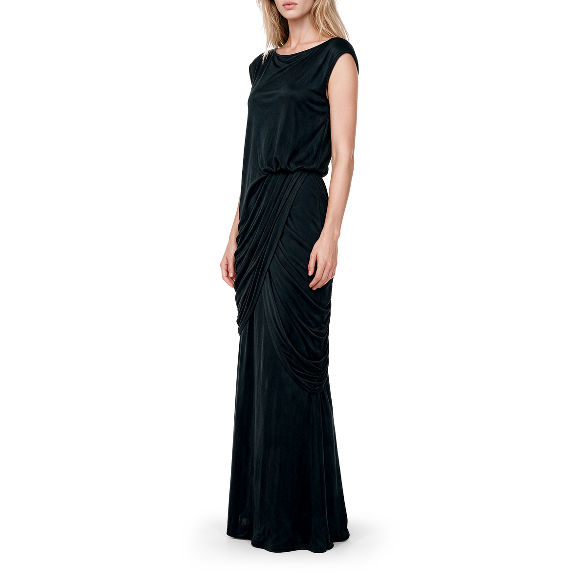 Black triacetate sleeveless pleated dress