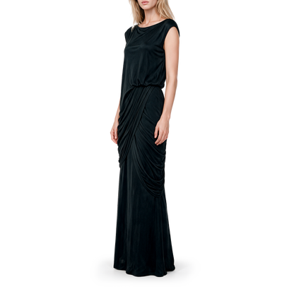 Black triacetate sleeveless pleated dress