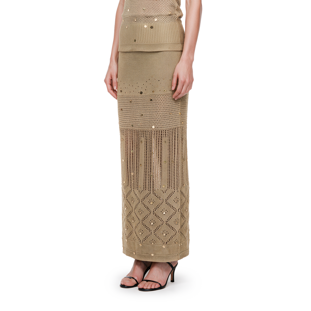 Oat colored beaded woolen skirt