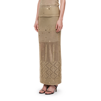 Oat colored beaded woolen skirt