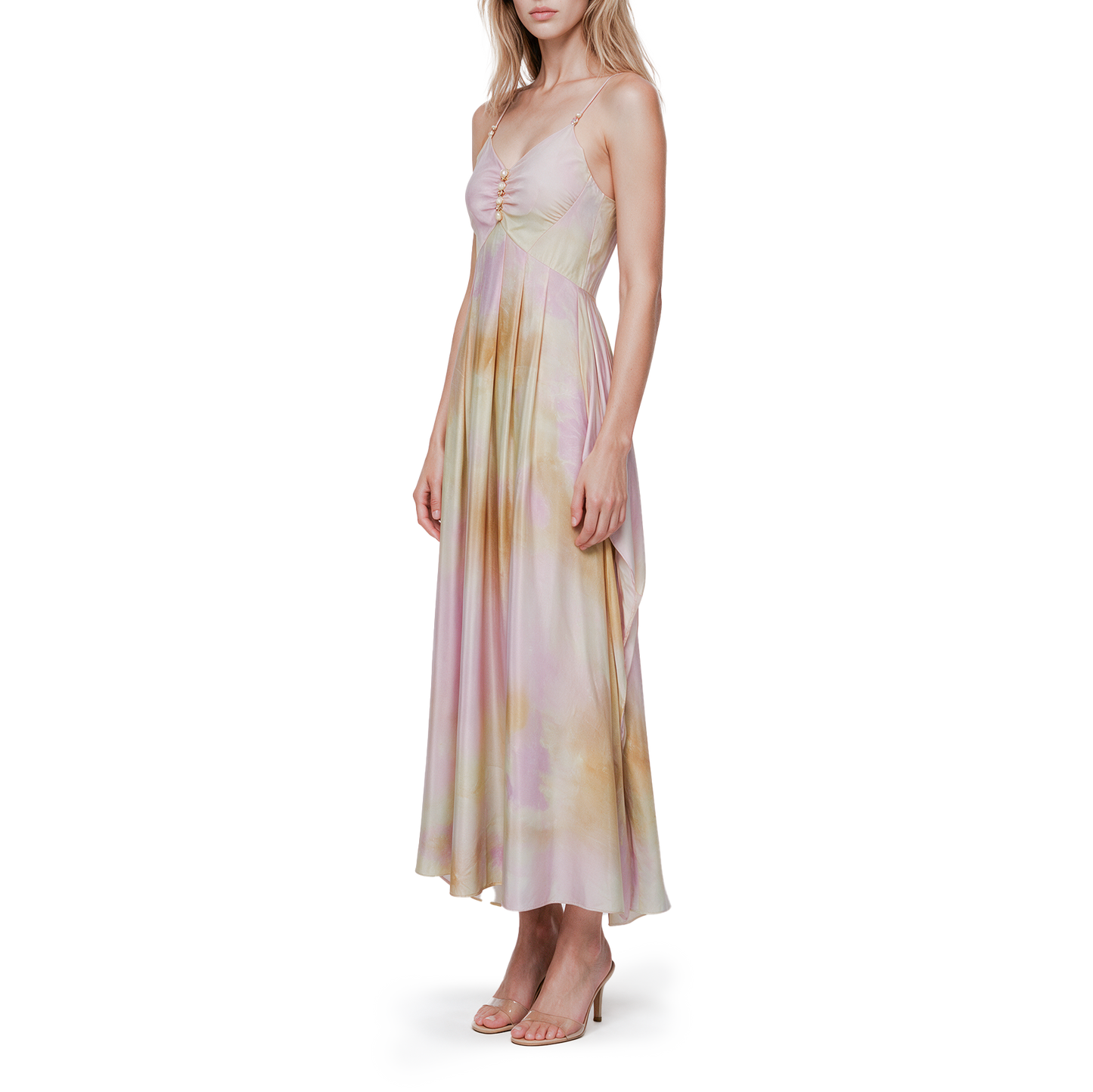 Coral pink acetate patchwork dress