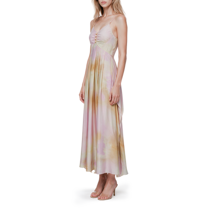 Coral pink acetate patchwork dress