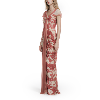 Deep red-baked flower dress