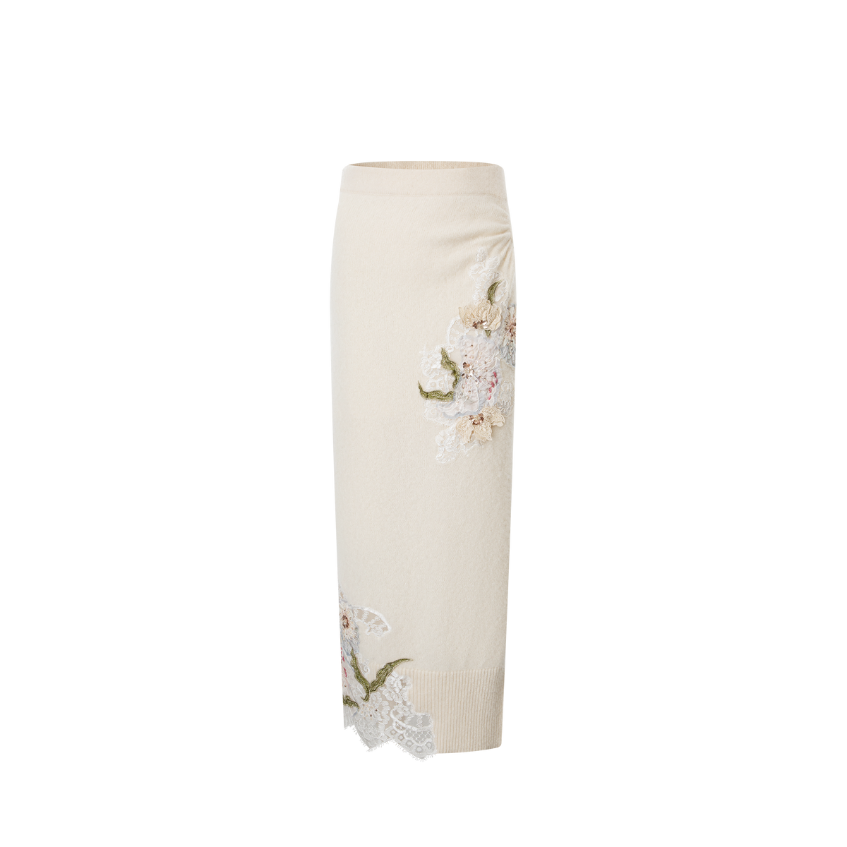 A beige embroidered woolen skirt