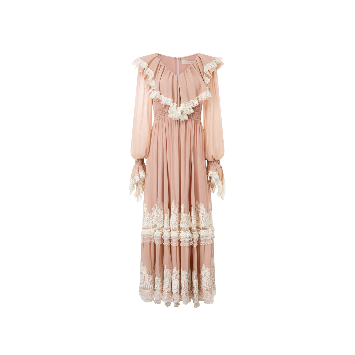 Pink foil-stamped silk lace dress