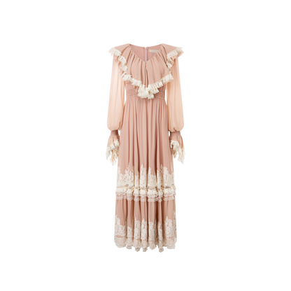 Pink foil-stamped silk lace dress