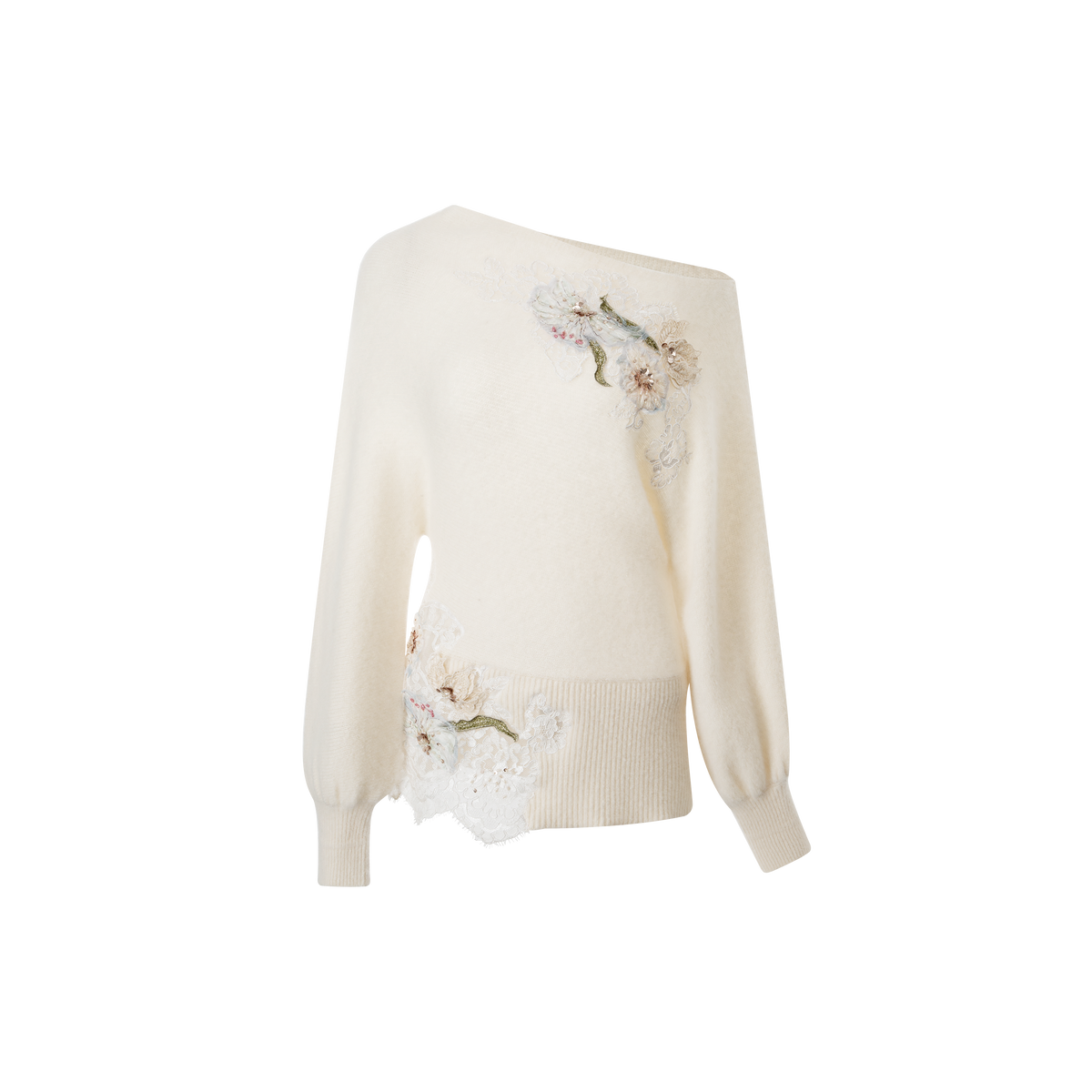 A beige embroidered woolen top