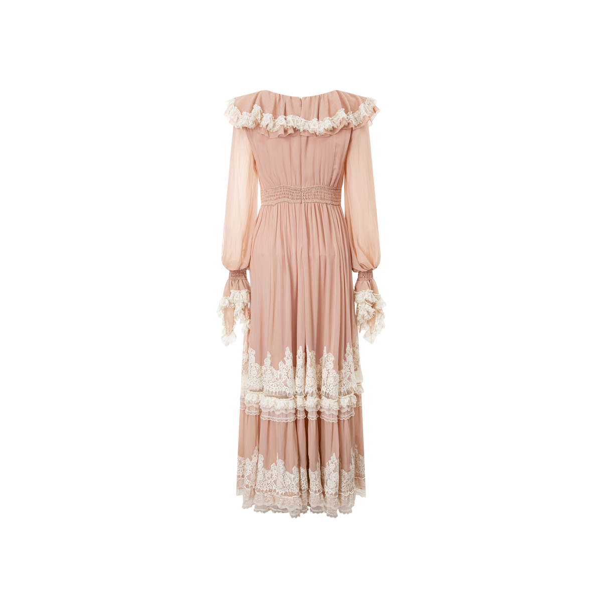 Pink foil-stamped silk lace dress