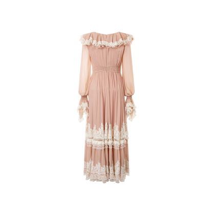 Pink foil-stamped silk lace dress