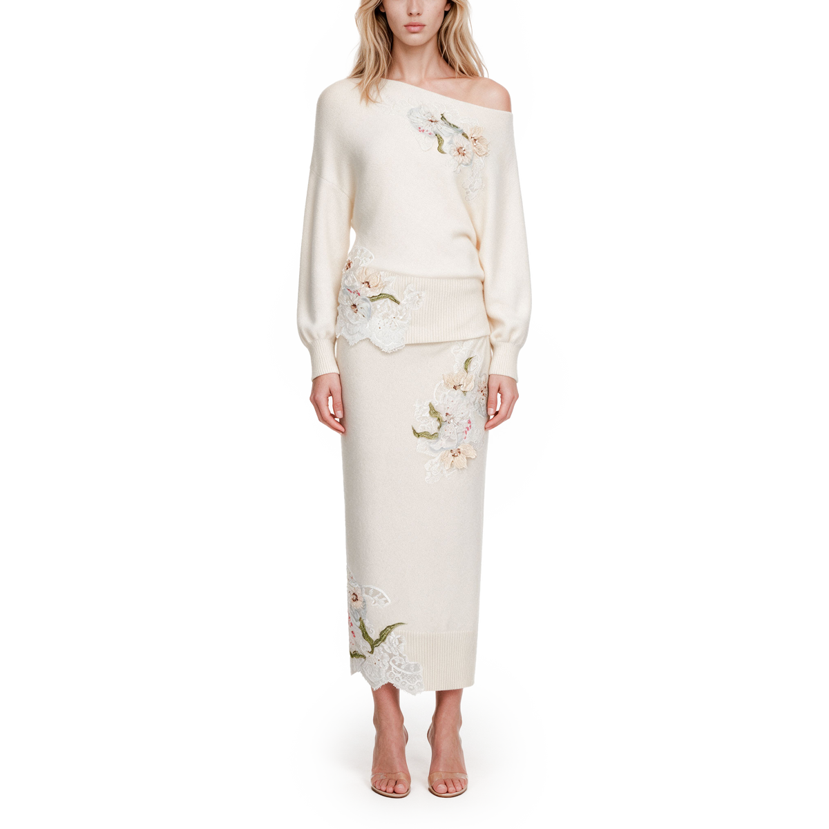 A beige embroidered woolen top