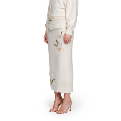 A beige embroidered woolen skirt